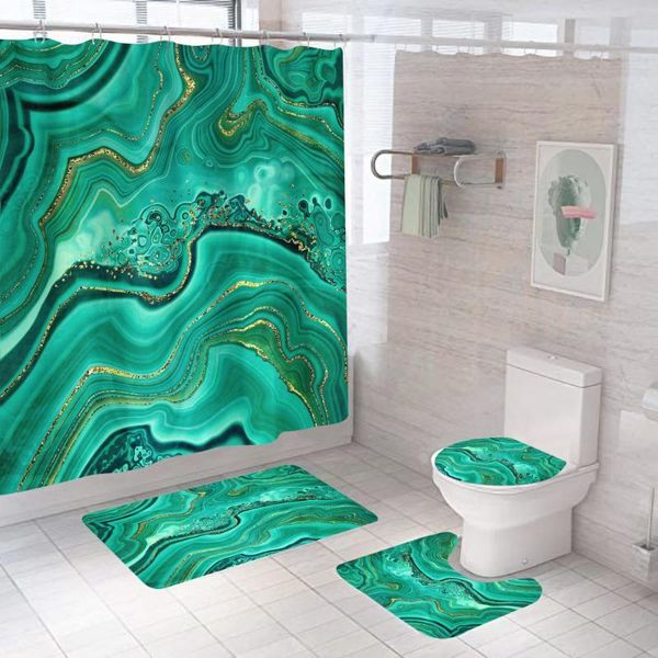 

shower curtains marble geometry print curtain toilet lid cover bath mat 4pcs set bathroom non-slip rug carpet bathtub home decor