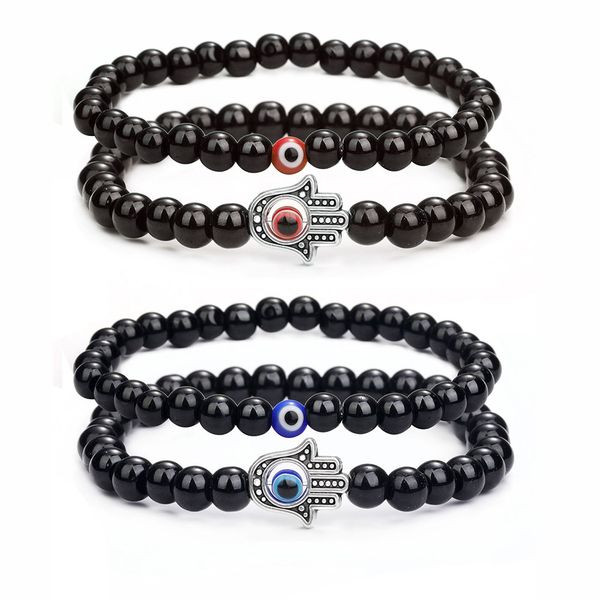 

2pcs evil blue eye beaded bracelet for women mens strands couple jewelry hand charm bracelets pulsera, Black