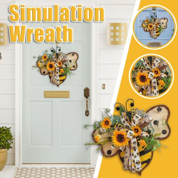 

artificial sunflower wreath simulation leaf bee sunflowerwreath garland hanging pendants wedding window wall decor decorative flowers & wrea