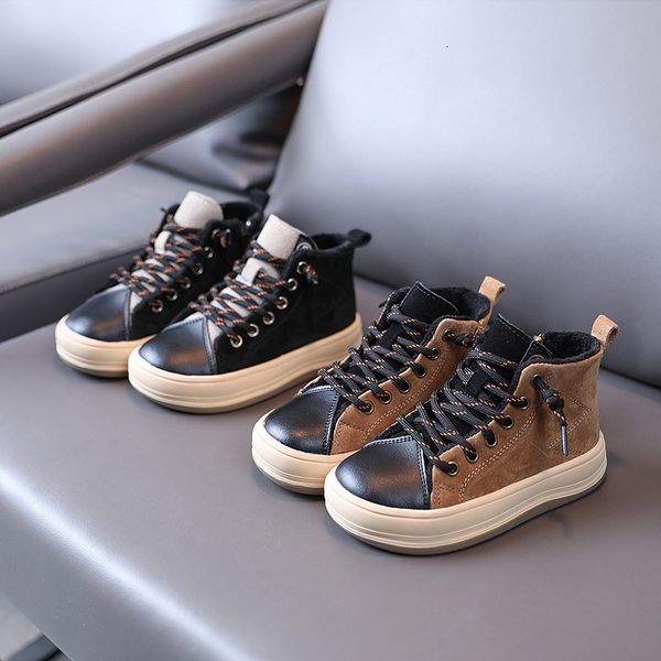 

baby shoes 2021 winter children's plush casual leather two cotton, Black