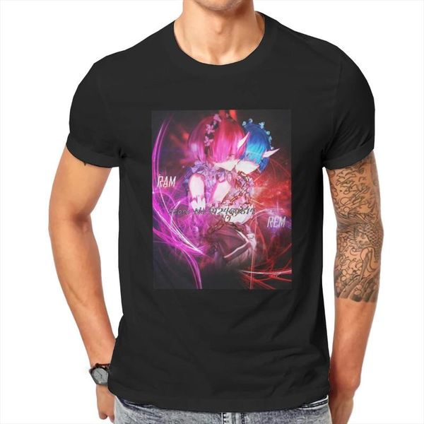 

men's t-shirts re:zero starting life in another world ram and rem classic t shirt summer large cotton harajuku tees tshirt, White;black