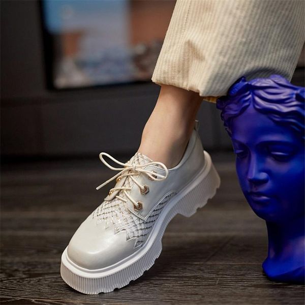 

dress shoes pxelena vintage women oxfords chunky platform creepers genuine leather derby female 2021 spring lace up comfort office, Black