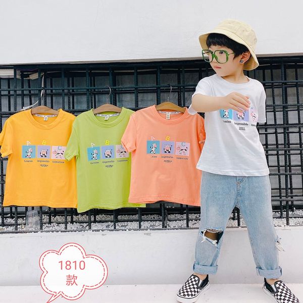 

2021 summer baby boys t-shirt girls casual kids clothes cartoon print childrens cotton short sleeve brand 1810, Blue