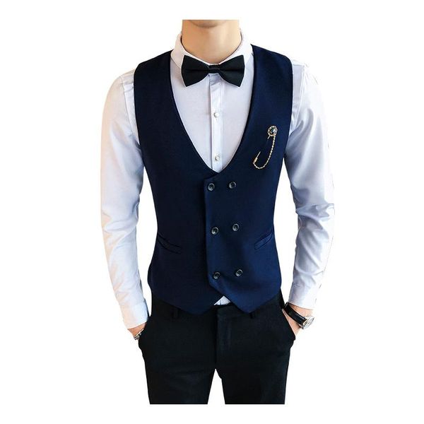 

men's vests 2021 v-neck suit vest men wedding party black blue gray mens large size 5xl waistcoat man, Black;white