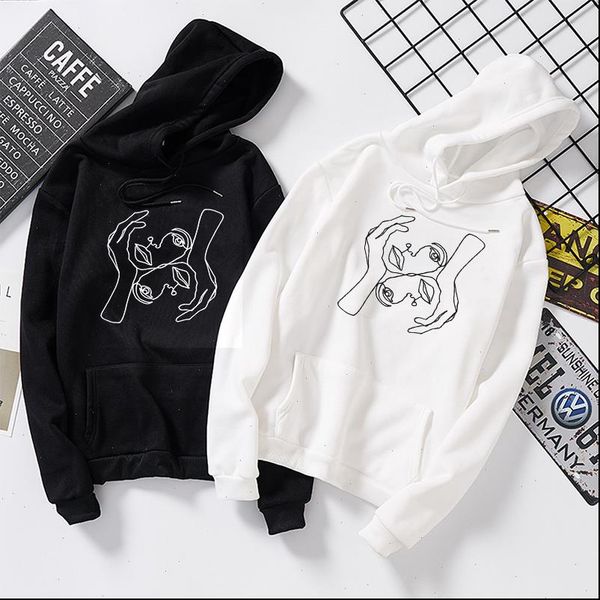 

autumn winter women hoodies white graphic sweatshirt friend pullovers ulzzang harajuku casual moletom mujer streetwear, Black
