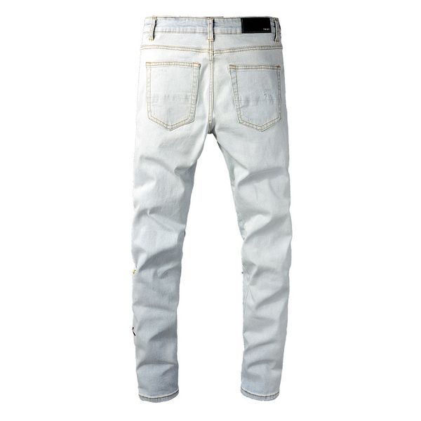 

2022 tikmens jeans distressed motorcycle biker jean rock skinny slim ripped hole stripe fashionable snake embroidery denim pants #673, Blue