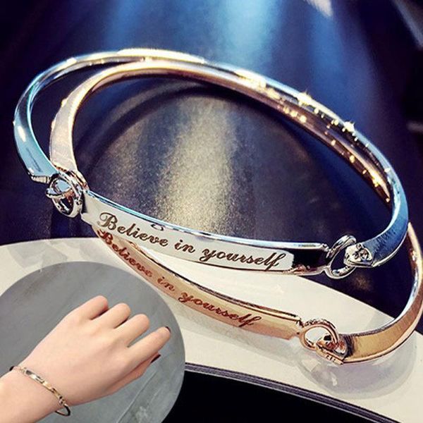 

bangle korean fashion english alphabet lovers , belleve in yourself rose gold men's, women's valentine's gift, Black