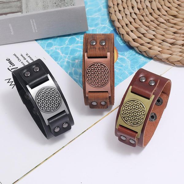 

tennis fashion men's bracelet wide wrap genuine leather bracelets for women vintage metal viking charms wristband jewelry, Golden;silver