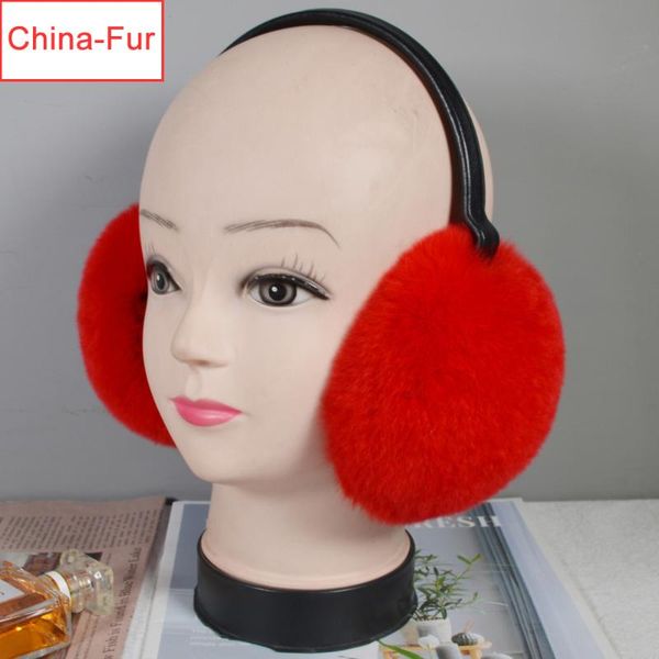 

berets 2021 women 100% natural real rex fur earmuffs winter fashion girls earmuff russian plush earflap, Blue;gray