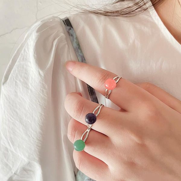 

wedding rings momiji gothic natural stone ring for women stainless steel fashion jewelry birthday party handmade open adjustable, Slivery;golden
