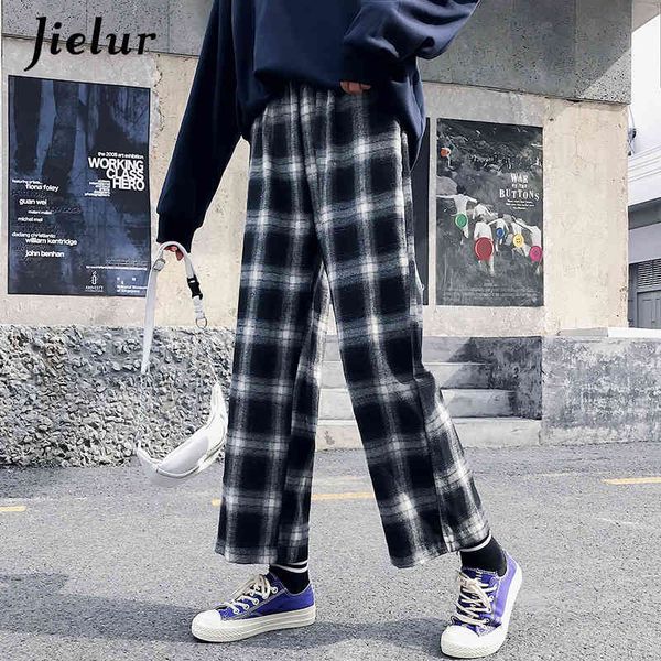 

ulzzang korean pants women harajuku hip hop hipster loose wide leg black plaid pantalon femme streetwear -xl 210426, Black;white