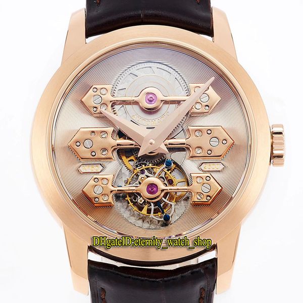 

2022 rmf 99193b52h00a-ba6a real tourbillon automatic mens watch skeleton dial sapphire 18k rose gold case brown leather strap super edition, Slivery;brown