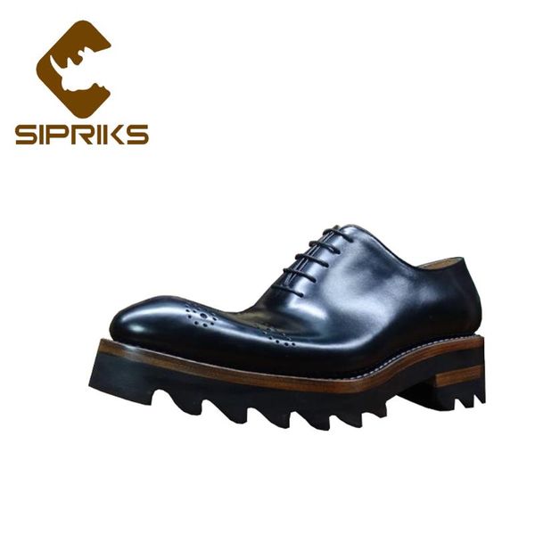 dress shoes sipriks mens carved calf leather oxfords light thick eva outsole brogue italian bespoke goodyear welted 44 45, Black
