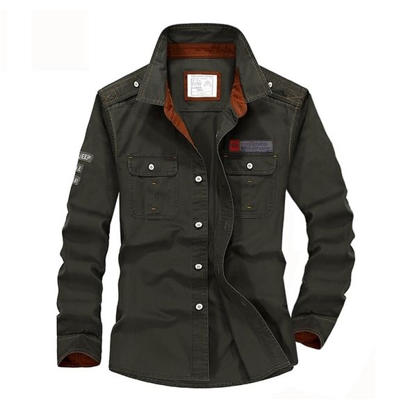 

plus size s-xxxxl 5xl brand 100% cotton long sleeve denim shirts men army green militray casual camiseta masculina a3056 210708, White;black