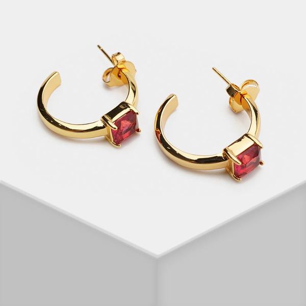 

hoop & huggie g34 amorita boutique trendy red black white square zircon geometric summer earrings for women girl party gift, Golden;silver