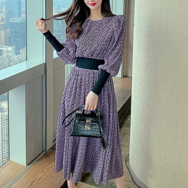 

dot floral impression pastel style sleeve the neck dress plied retro fashion party femme, Black;gray