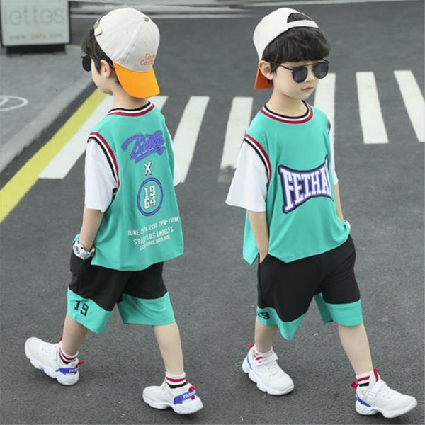 

children boys basketball clothes sets summer kids casual t shirts shorts breathable sportswear tracksuits for baby boy 5 6 7, White