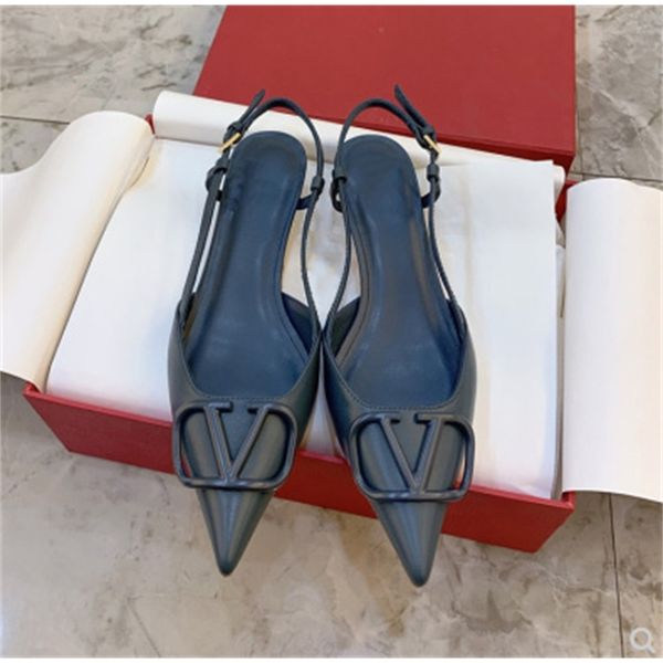 

sandals classics v brand flat sandals genuine leather metal v-buckle pointed toe black/nude women sandal 35-42 no box