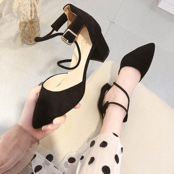 

dress shoes pointed head baotou sandals female cross strap 2021 summer work high heels thick with single, Black