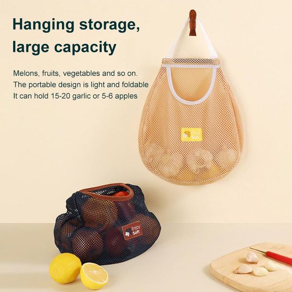 

storage bags fruit vegetable bag large capacity recyclable portable cuisine ginger garlic breathable net kitchen