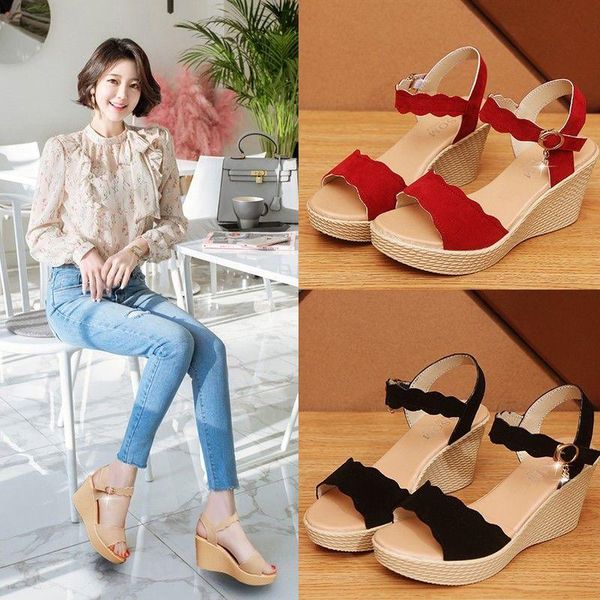 

platforms sandals woman 2021,fashion summer heels,women ankle buckle strap shoes,thick bottom,female footwear,black,red,beige