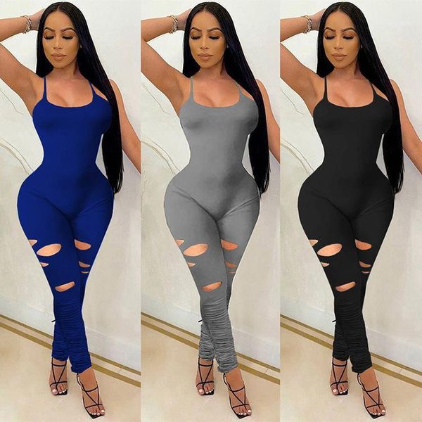 

european and american women's spring fashion casual ripped one-piece suit tracksuits, Gray