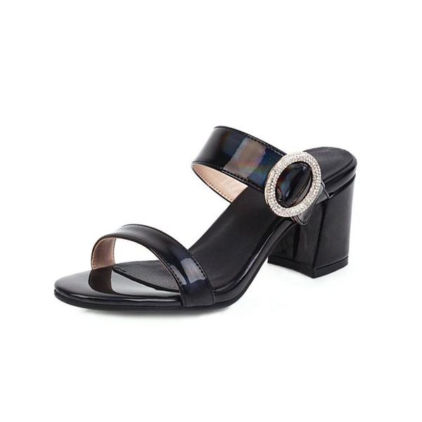

women summer sandals 2021 thick high heel slippers slip on open toe casual outdoor band slides plus size 33-50 ym-563, Black