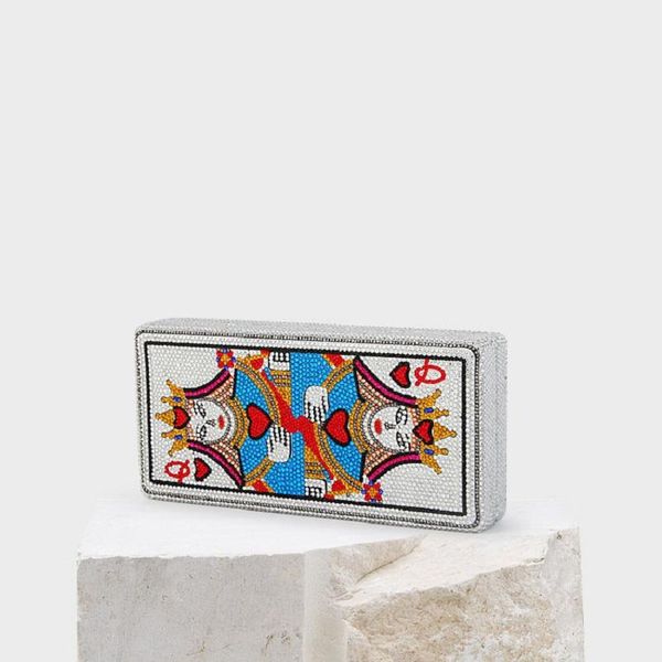 

waist bags poker rhinestone clutch bag queen pattern handbag dinner party chain shoulder