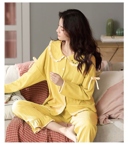 

women's sleepwear pijama hombre autumn winter pyjamas women long sleeve full cotton pajamas set lapel sweet ladies sleepwear loose home, Black;red