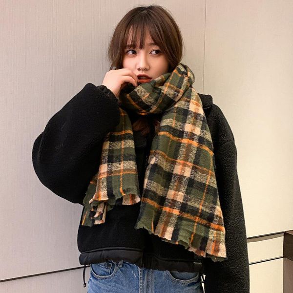 

scarves retro plaid scarf women winter wild thick warmth fashion trend shawl dual-use stitching casual, Blue;gray