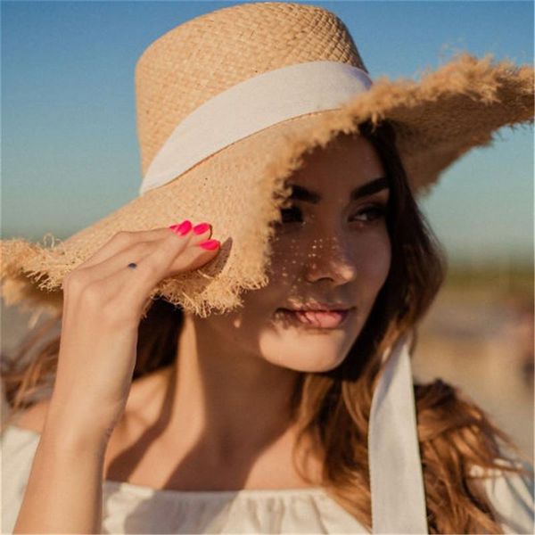 

wide brim hats muiches strappy straw hat woman beach sun with big 2021 summer holiday, Blue;gray