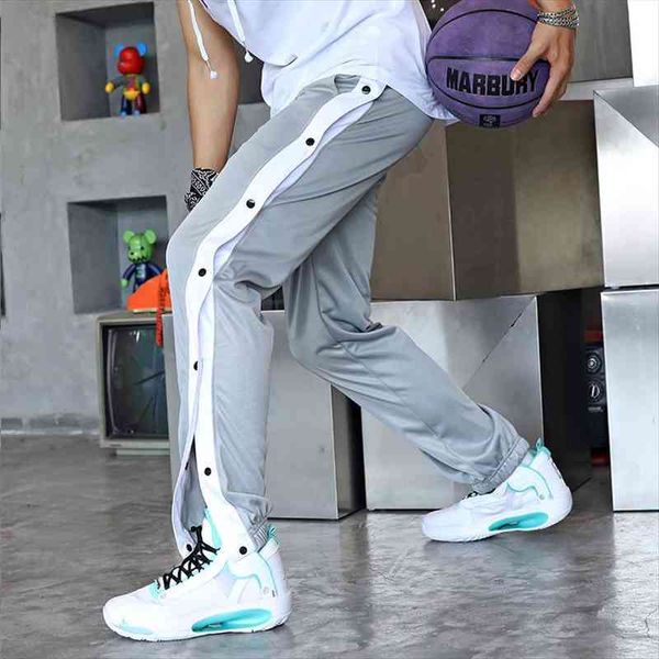 

sports man casual trousers women pants spring contrast color double breasted loose sweat, Black