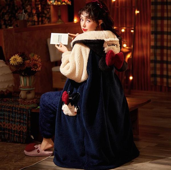 

yao ting pleuche robe trade explosion warm pajamas fashion dress multicolor home furnishing, Black;red