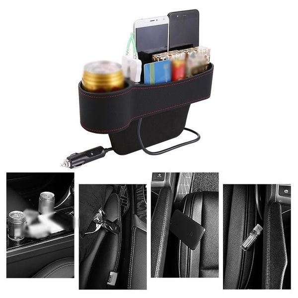 

car organizer seat box black pu ivory abs 2 usb durable brown for stowing tidying leather red auto crevice storage case