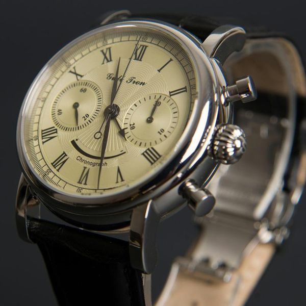 

wristwatches mechanical men chronograph watch mens seagull st1905 hand wind movement stainless steel sapphire sluxury, Slivery;brown