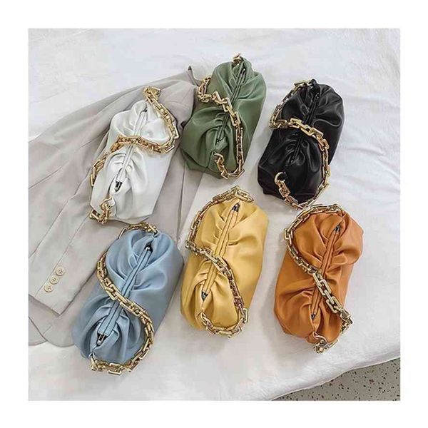 

women's 2021 new pleated small square korean fashion simple pu cloud thick chain one shoulder oblique span bag