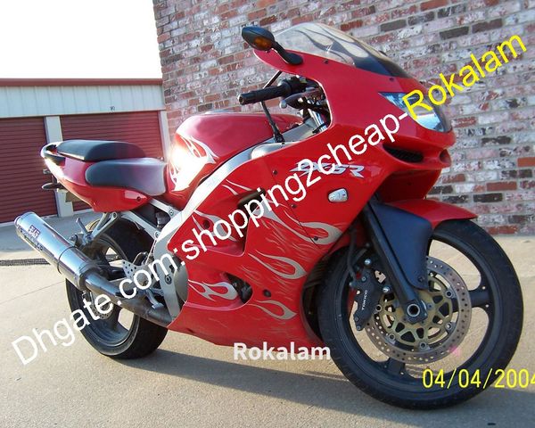 Para Kawasaki Motorbike Shell Ninja ZX-6R 98 99 ZX 6R 1998 1999 ZX6R Red Bodywork Prata Flame Motocicleta Jogo de Aftermarket Kit