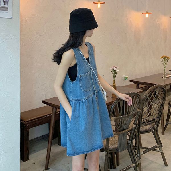 

casual dresses denim suspender women's summer thin college style foreign small short rvbb, Black;gray