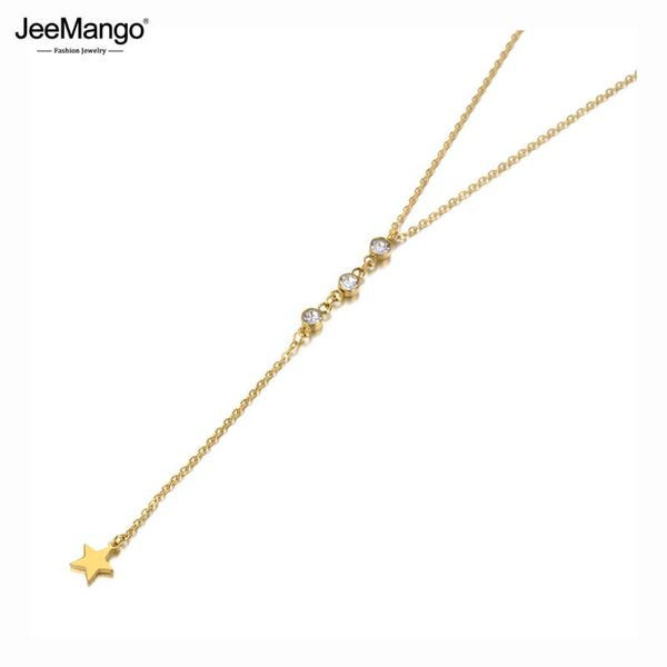

chains jeemango titanium stainless steel cz crystal star charm choker necklaces office style pendant chain necklace for women jn20126, Silver