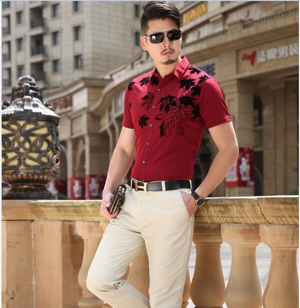 

design summer fancy pattern men's short sleeve dress shirt casual shirts, White;black