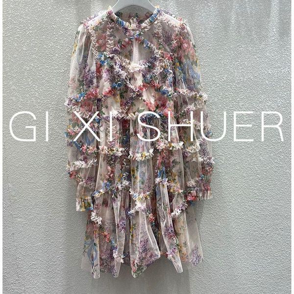 

women's dress net gauze long sleeve perspective ruffled pleated holiday casual dresses, Black;gray