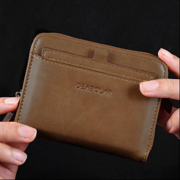

mens wallet short paragraph card holder zipper anti theft brand pu leather for men, Red;black
