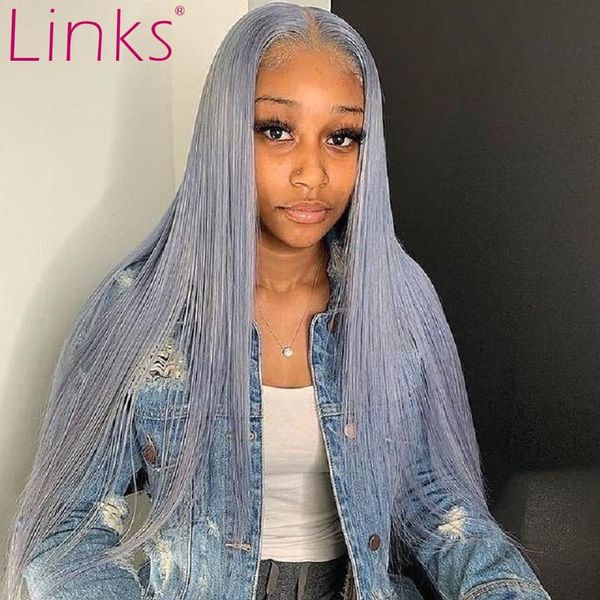

lace wigs links honey grey wig deep parting t part straight front human hair water wavy remy frontal for women, Black;brown