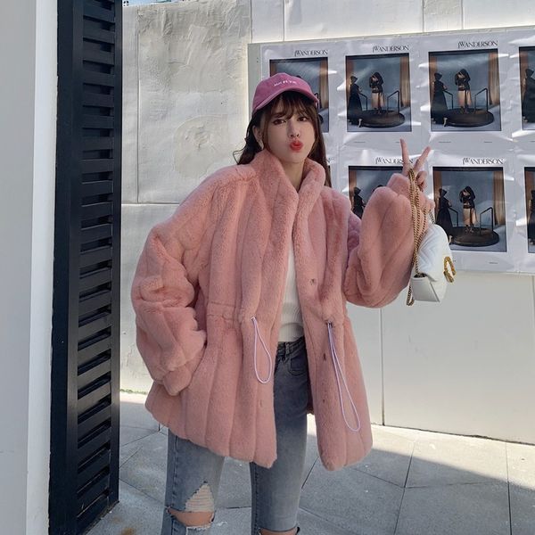 

jacket 2021 winter fashion thick warm coat women luxury elegant outwear loose 3 color mid long faux mink fur jacket female, Black;brown