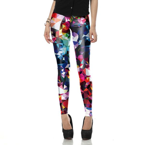 

color digital women's leggings geometric printing pencil pants kdk1491, Black