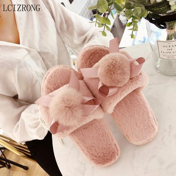 

slippers lcizrong warm indoor women home fluffy comfort with feathers summer flats sweet ladies house shoes, Black