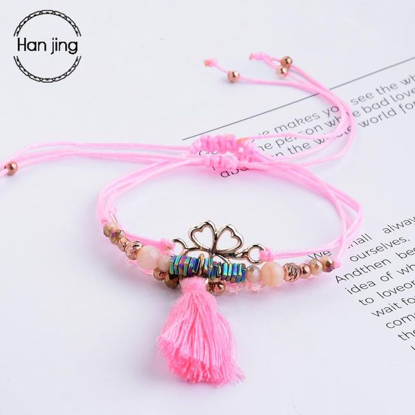 

charm bracelets fashion boho crystal beads gold heart leaf tassel for women jewelry on hand rope braided bracelet gifts, Golden;silver