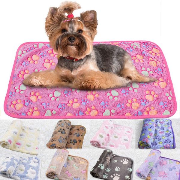

soft pet blanket winter dog cat bed mat foot print warm sleeping mattress small medium dogs cats coral fleece puppy supplies kennels & pens