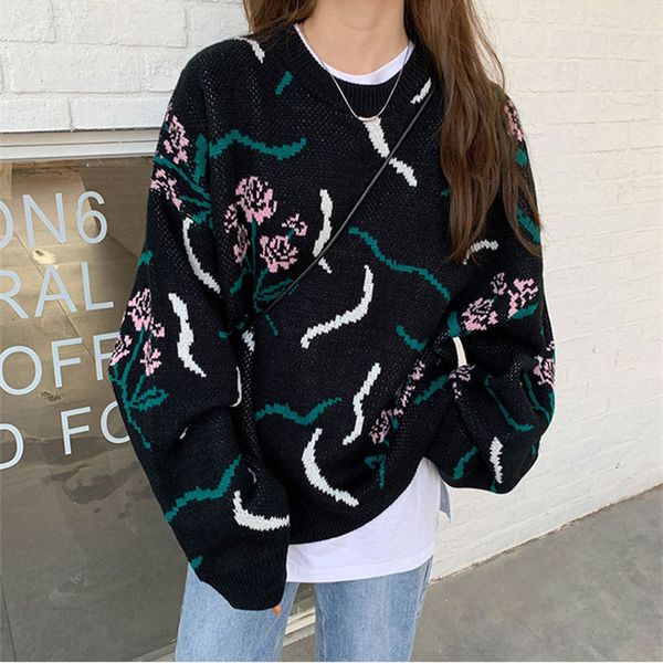

2 colors womens knitted sweater autumn and winter loose korean style female vintage warm sweaters and pullovers womens (x1724), White;black