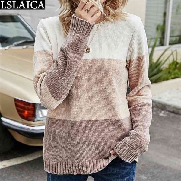 

striped contrast color pullover sweater long sleeve loose round neck women fashion casual home kobieta swetry 210515, White;black